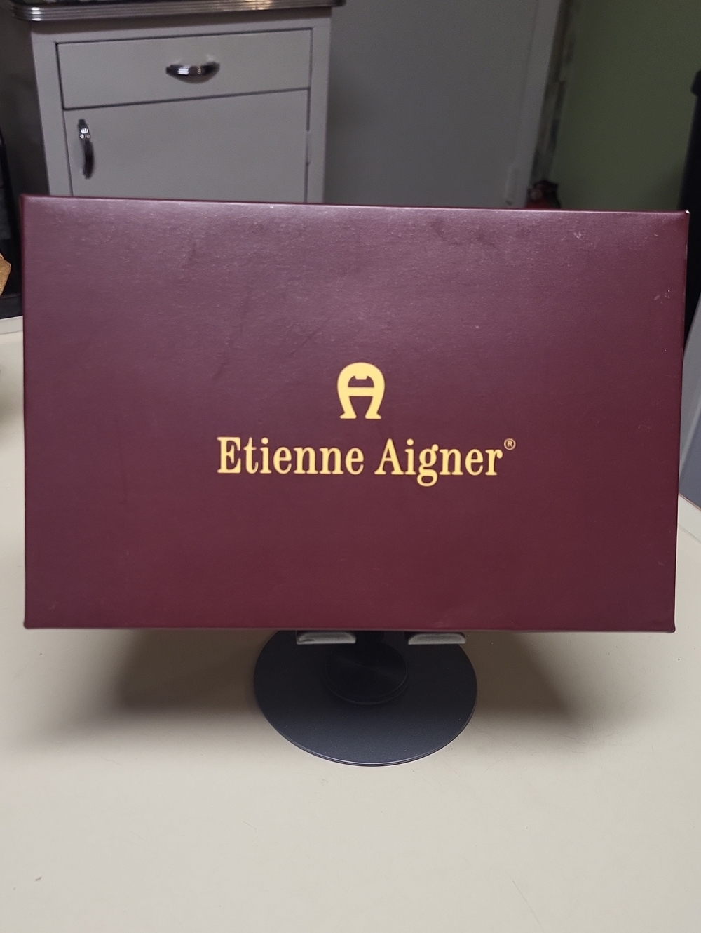 Etienne Aigner Maroon Decorative Box with Gold Logo
